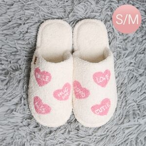 Pink Candy Heart Print Indoor Floor Slippers Soft Small Medium Valentines Day